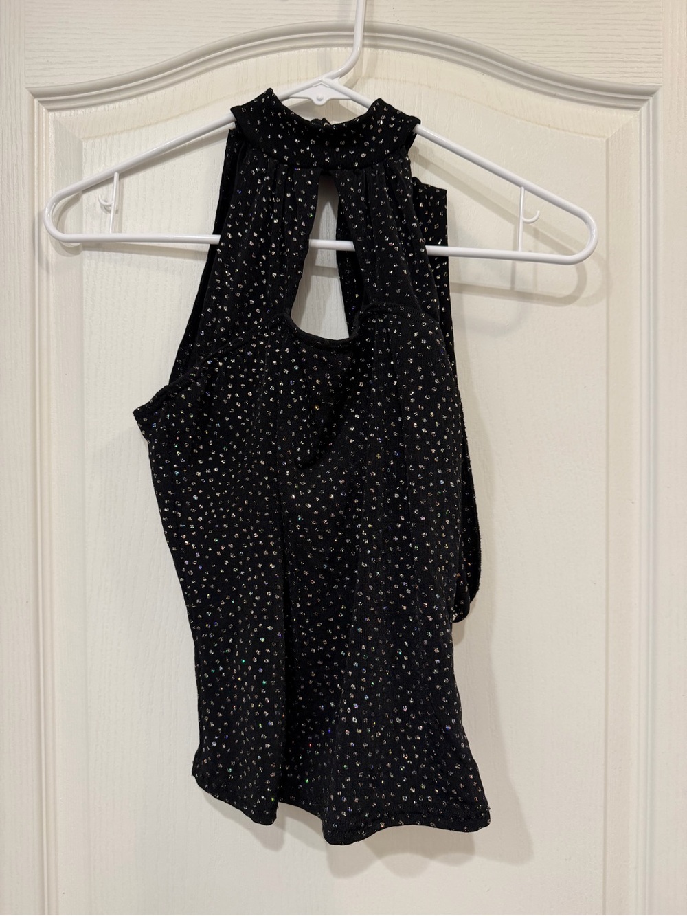 Vintage Y2K Black Glitter Halter Top Rhinestone O-Ring Sash Clubwear